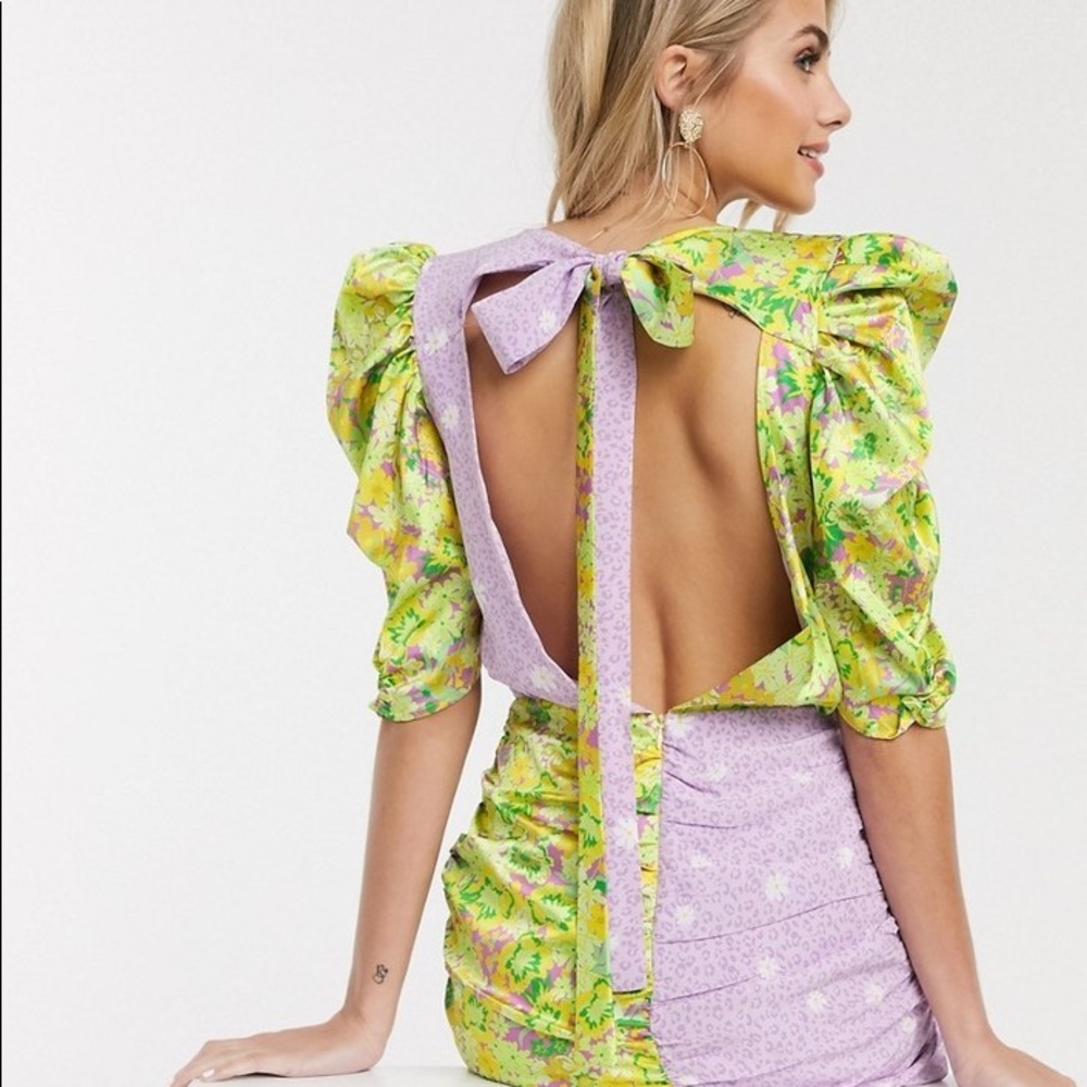 For Love and Lemons Dubois Mix Print Mini Dress in Freedom FLoral